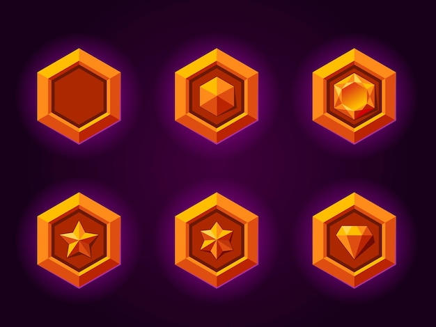 Insignias doradas para juegos Insignias de rango de oro Emblemas de estilo metálico Objetos de estrellas de piedras preciosas de diamantes