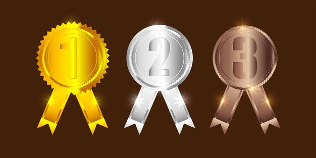 Insignias doradas primer segundo tercio con cinta brillante para posiciones de premio competencia publicación en redes sociales