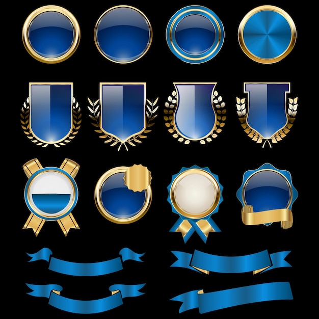 Insignias y etiquetas azul dorado de lujo Diseño de insignias de círculo vintage retro