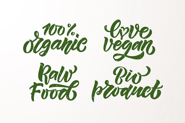 Vector insignias y etiquetas dibujadas a mano con vegetariano vegano crudo eco bio natural fresco gluten eps10