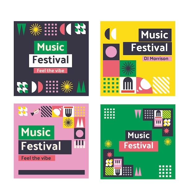 Vector insignias y etiquetas de festival de música de diseño plano