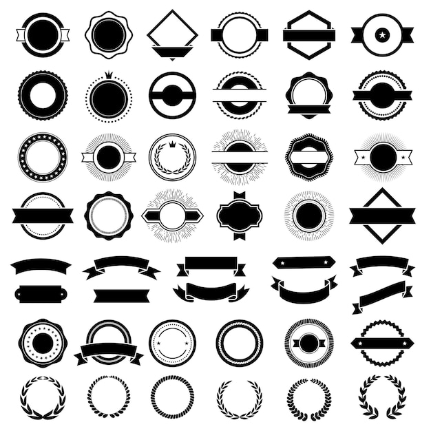 Insignias. Kit de creación para decoración de logotipos o insignias premium elementos premium cintas de escudo colección hipster de vector. Etiqueta de ilustración e insignia, etiqueta gráfica premium