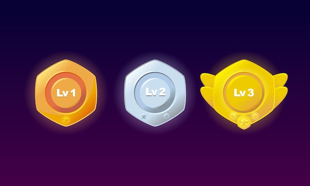 Insignias de nivel bronce, plata, oro set Premium