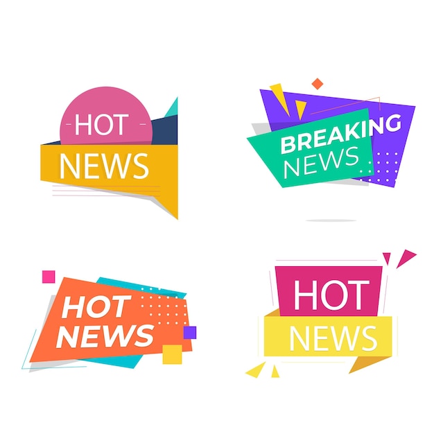 Insignias de noticias Diarios y revistas frenando las últimas y calientes pegatinas de noticias Anuncio vectorial geométrico