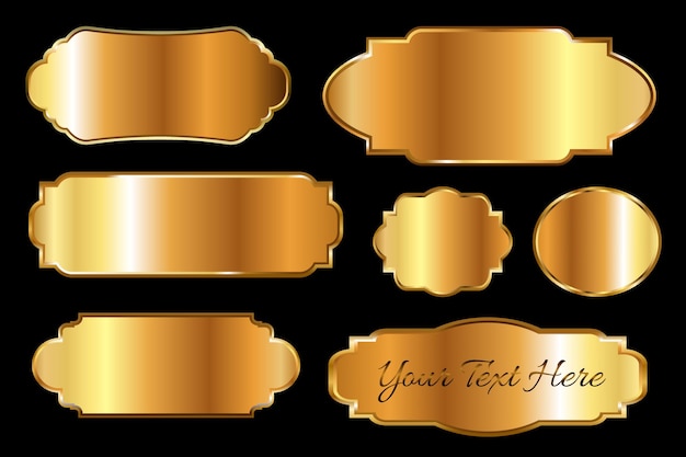 Insignias o emblemas de etiquetas doradas de lujo con marcos brillantes para banner de logotipo