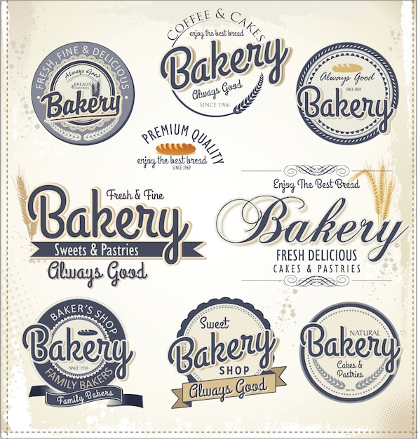 Insignias de panadería retro y etiquetas
