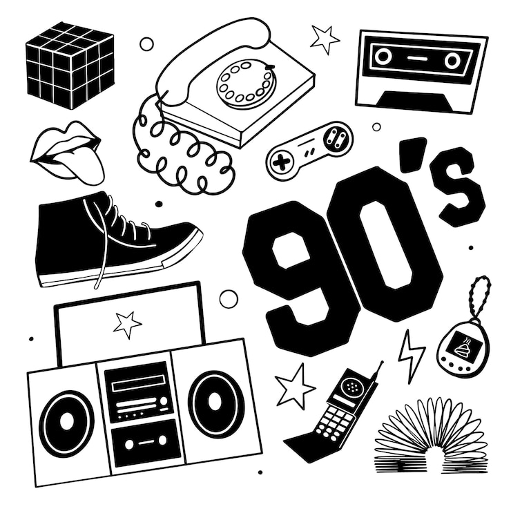 Vector insignias de parche en el moderno estilo de los años 80 y 90 conjunto de pegatinas de doodle