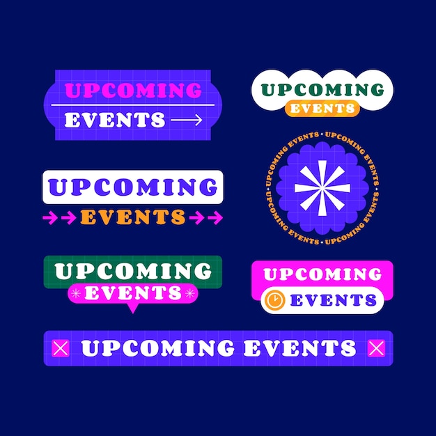 Insignias de próximos eventos de diseño plano