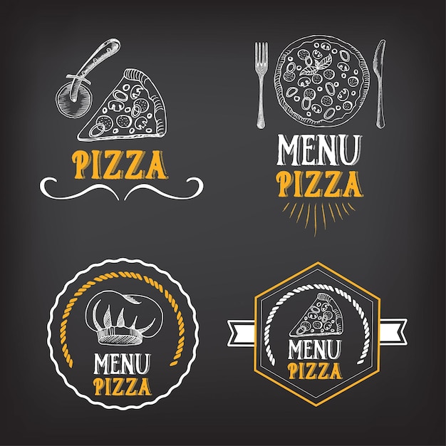 Vector insignias de restaurante de menú de pizza plantilla de diseño de alimentos