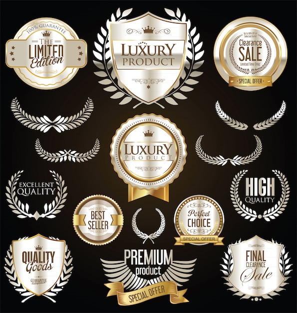 Insignias retro de plata premium y de lujo