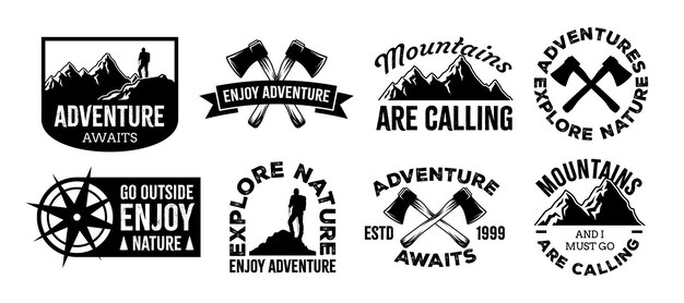 Insignias de senderismo Logotipo de senderismo Estilo de silueta Vector