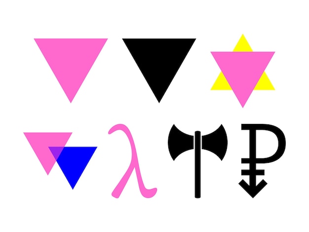 Insignias triangulares Biangles LGBT para bisexualidad Conjunto de símbolos de signos LGBT Pansexual Lambda y Labrys