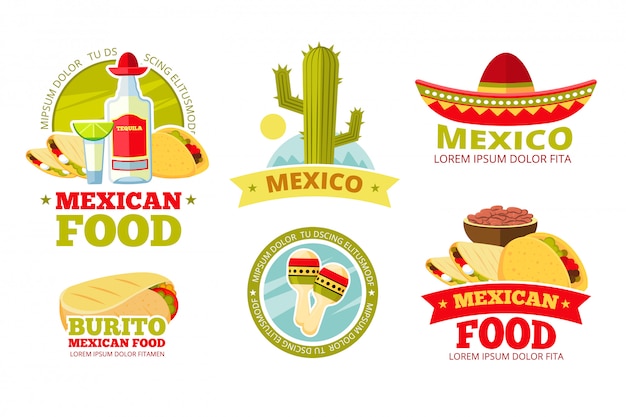 Insignias de vector de comida mexicana salsa