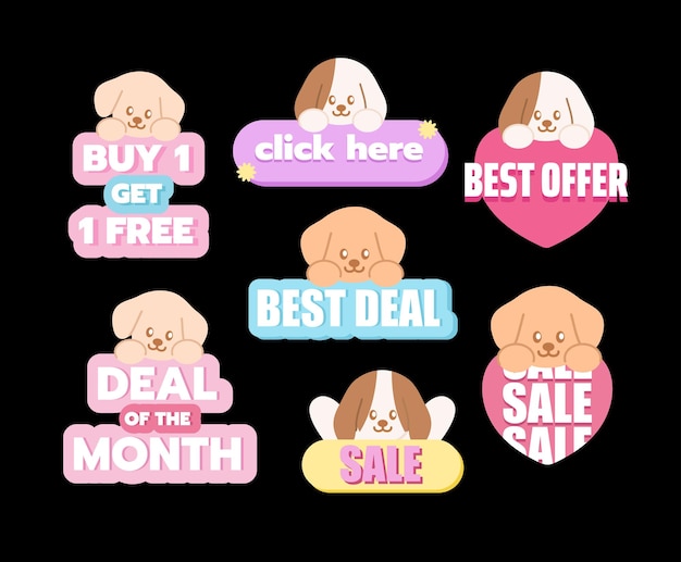 Insignias de venta de cachorros como Comprar 1 Gratuito 1 Mejor oferta del mes Mejor oferta para anuncios iconos logotipo