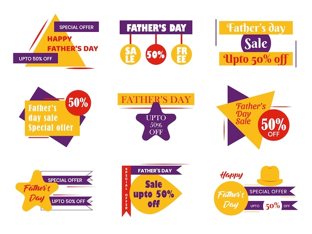 Insignias de venta del Día del Padre feliz y elemento de diseño Etiquetas estilo de tipografía monocromática Ilustración vectorial