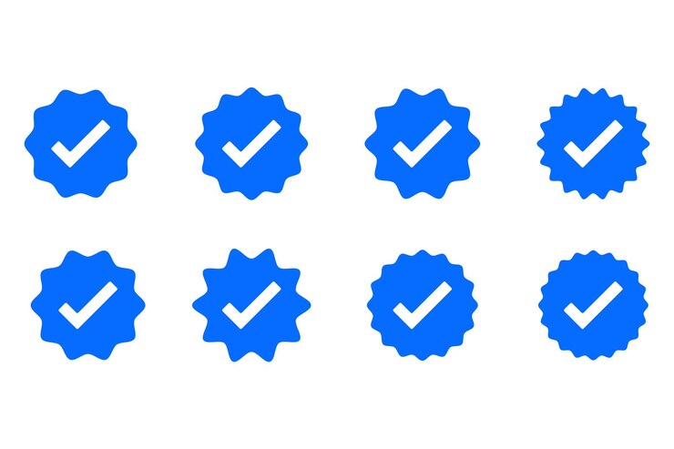 Las insignias verificadas Los iconos vectoriales de las insignias verificadas El símbolo de verificación La verificación de la cuenta de las redes sociales