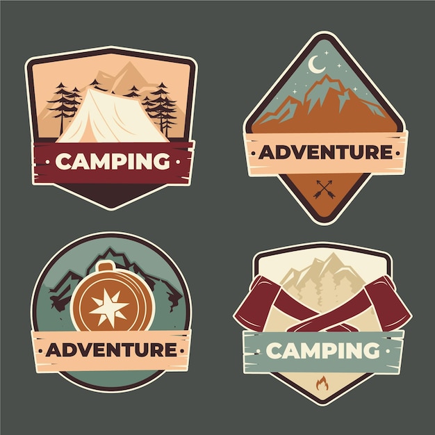 Insignias vintage de camping y aventuras