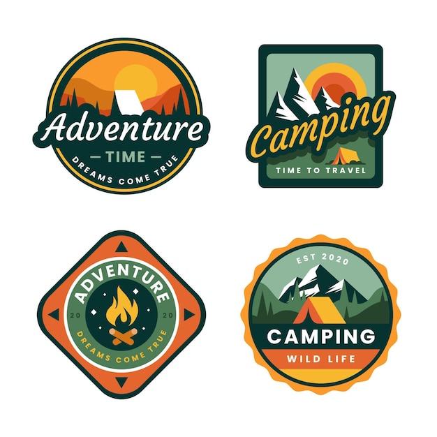 Vector insignias vintage de camping y aventuras