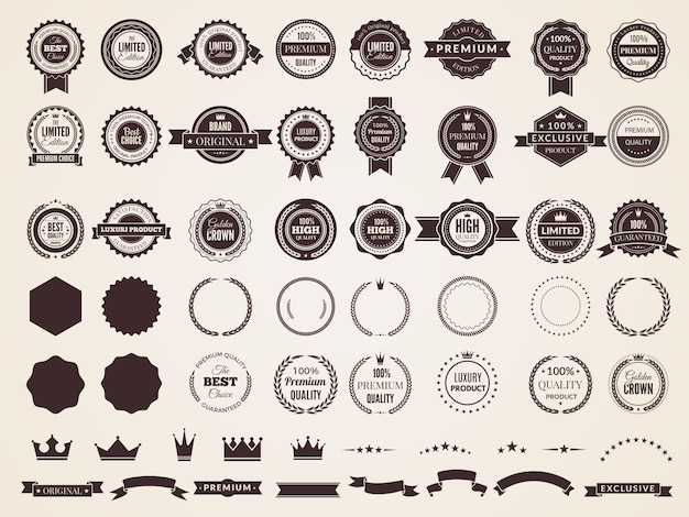 Insignias vintage Insignia de lujo premium emblema en colección de insignias de plantilla de marcos de flechas de estilo retro