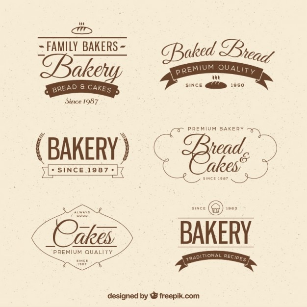 Insignias vintage de panadería en estilo plano