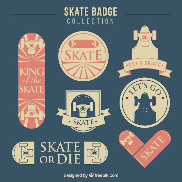 Insignias vintage de skate en tonos pastel