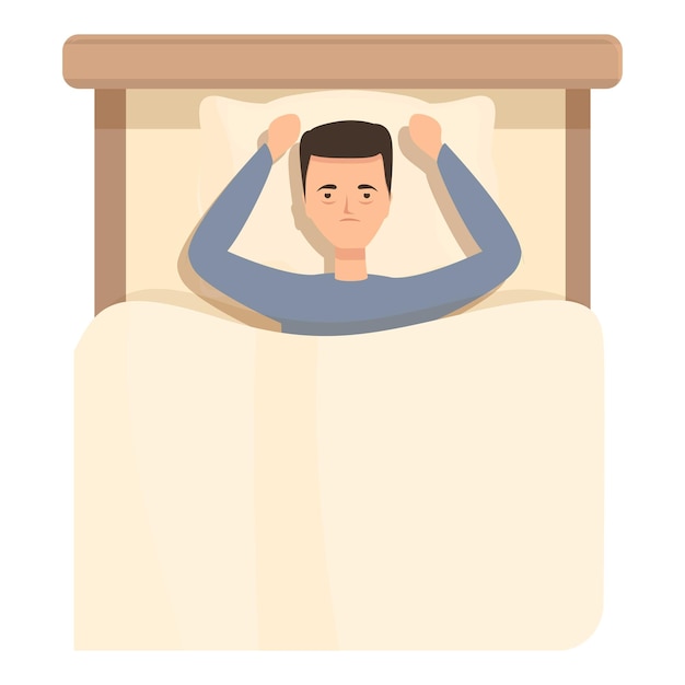 Insomnio cama icono dibujos animados vector chica trastorno estrés nocturno