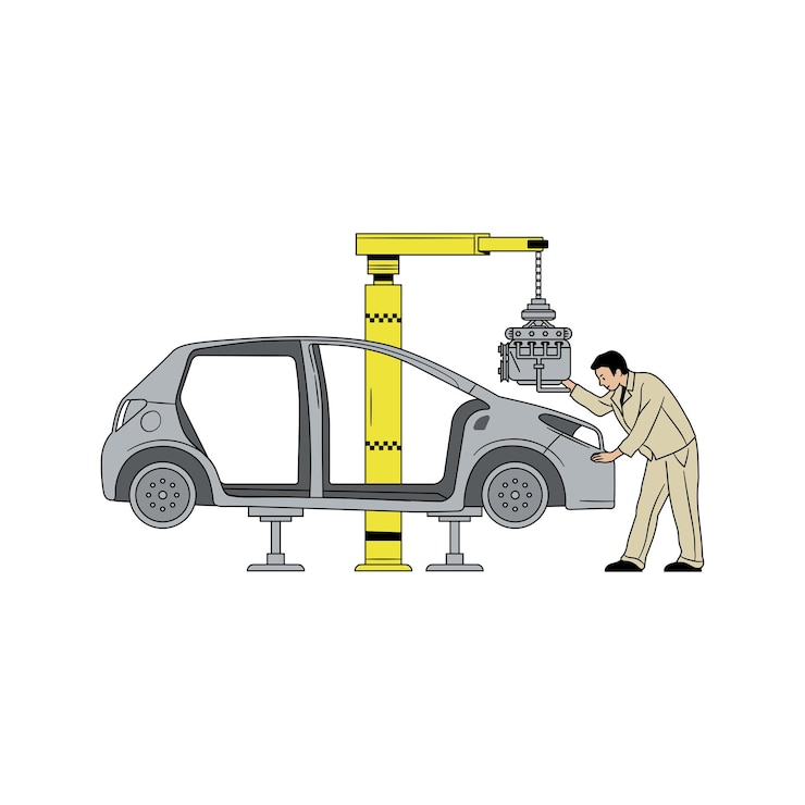 Vector inspección y mantenimiento de reparaciones semirrealistas de automóviles alineados 3