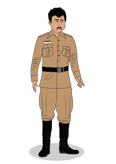 Inspector de policía indio tres cuartos de vista diseño de personajes de dibujos animados ilustración vectorial