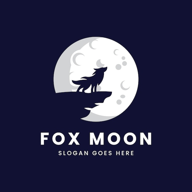 inspiración en el diseño del icono del logotipo de zorro con ilustración vectorial de luna y piedra