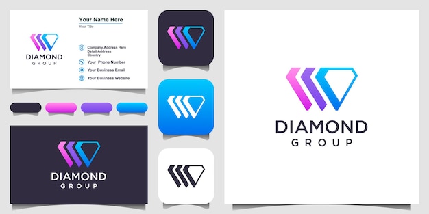 Inspiración en el diseño del logo de diamante. diseño de logotipo y tarjeta de visita