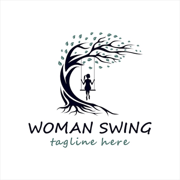 Inspiración en el diseño del logo de Woman Swinging under Tree.