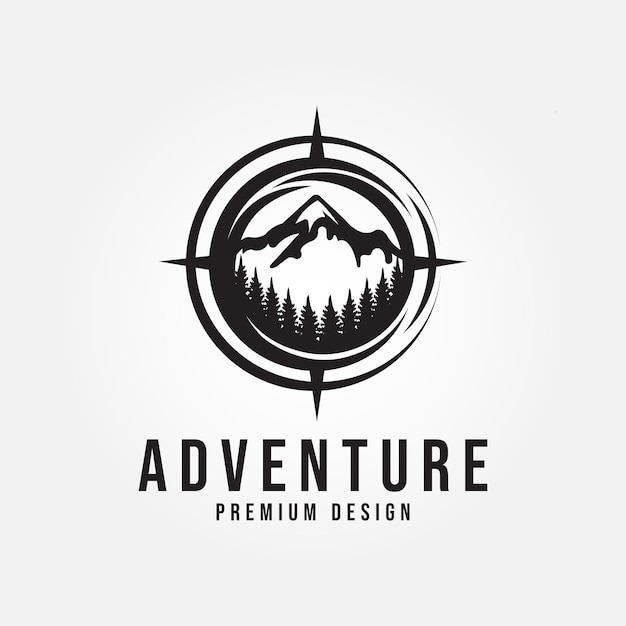 inspiración para el diseño del logotipo de aventura con brújula e ilustración vectorial de montaña