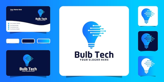 Inspiración de diseño de logotipo de bombilla digital y tarjeta de visita