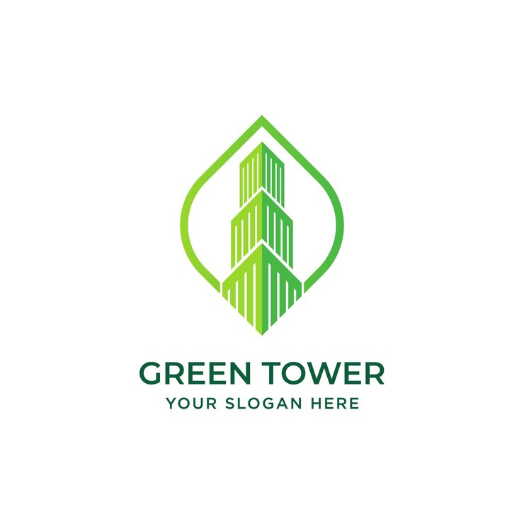Vector inspiración en el diseño del logotipo de la ciudad de la torre de la naturaleza verde
