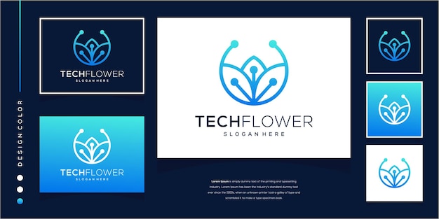 Inspiración del diseño del logotipo de Flower Tech con modernos colores degradados Premium Vektor