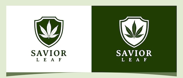 Inspiración en el diseño del logotipo de la hoja de marihuana de cannabis con escudo