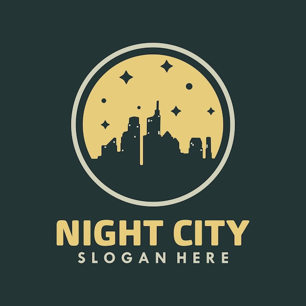 Vector inspiración en el diseño del logotipo del horizonte de la ciudad nocturna