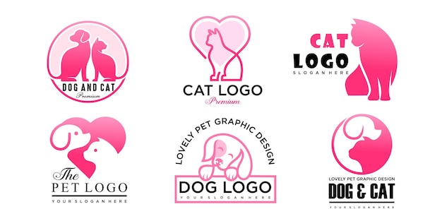 Inspiración en el diseño del logotipo del icono de mascota animal de perro y gato