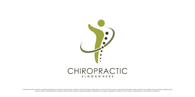 Vector inspiración en el diseño del logotipo del icono quiropráctico para la columna vertebral del cuidado de la salud con un concepto creativo vector premium