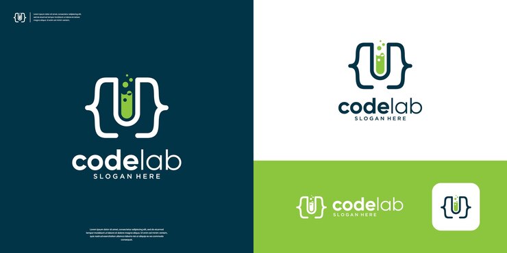 Vector inspiración para el diseño del logotipo del laboratorio de códigos combinación de laboratorio de vidrio con el logotipo de símbolos de códigos