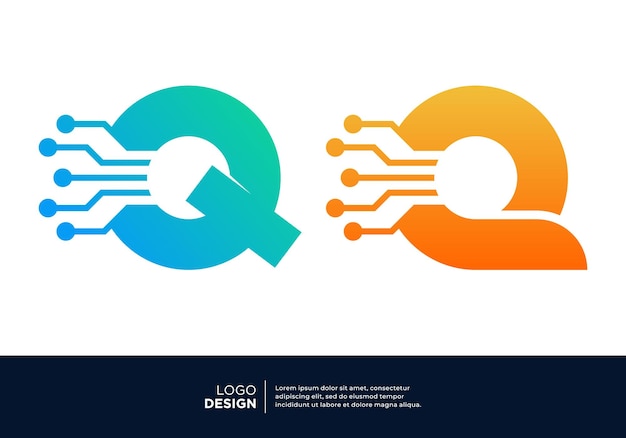 Inspiración para el diseño del logotipo de la letra Q tech