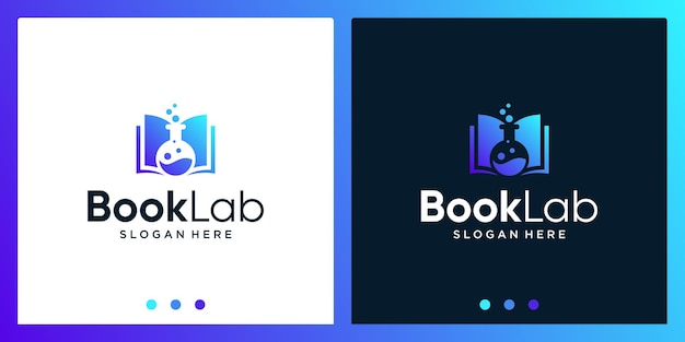 Inspiración de diseño de logotipo de libro abierto con logotipo de diseño de botella de laboratorio. Vector premium