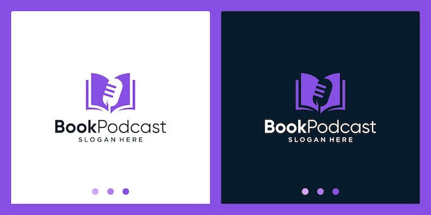 Inspiración de diseño de logotipo de libro abierto con logotipo de diseño de micrófono. Vector premium