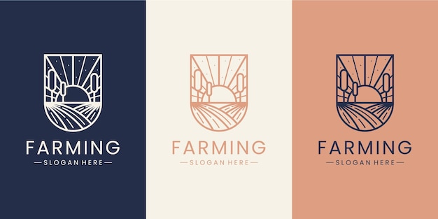 Inspiración en el diseño del logotipo de lujo farm sunrise monoline