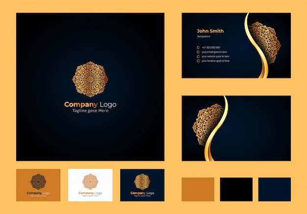 Inspiración de diseño de logotipo, mandala floral circular de lujo y elemento de hoja, diseño de tarjeta de visita de lujo con logotipo ornamental