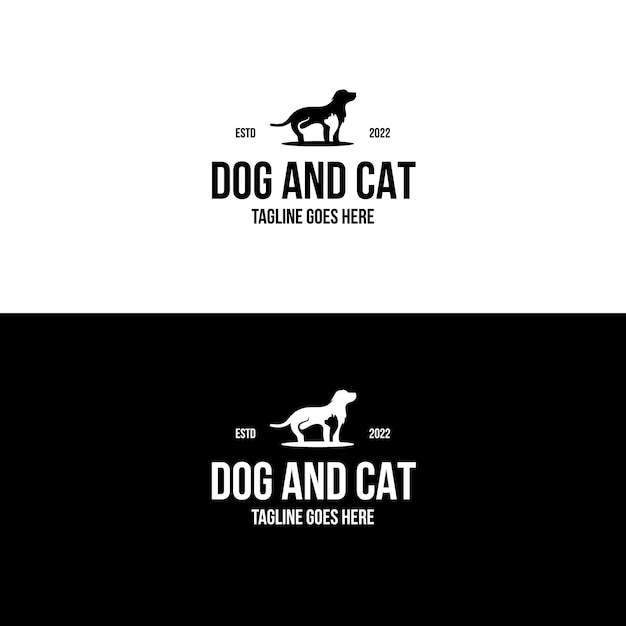 Inspiración en el diseño del logotipo de perro con gato en espacio negativo