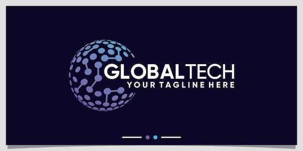 Inspiración de diseño de logotipo de tecnología global con arte lineal y estilo de punto Vector Premium
