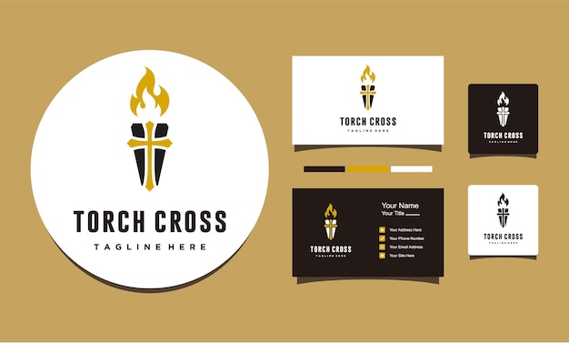 Inspiración en el diseño del logotipo de torch cross church fire gold