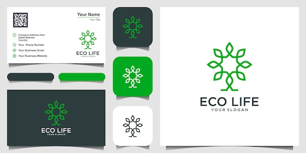 Inspiración de diseño de logotipo de Vector de árbol. diseño de logo y tarjeta de presentación
