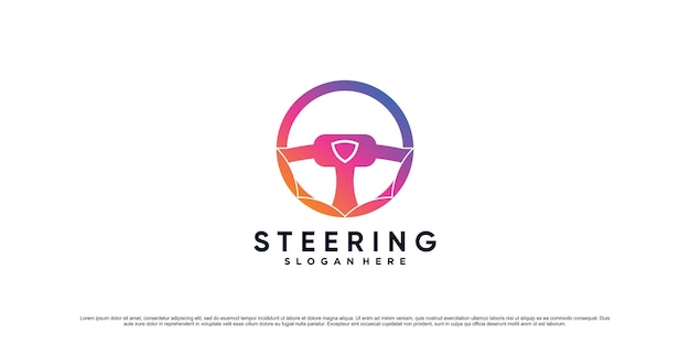 Inspiración en el diseño del logotipo del volante del automóvil con color de estilo degradado Vector Premium